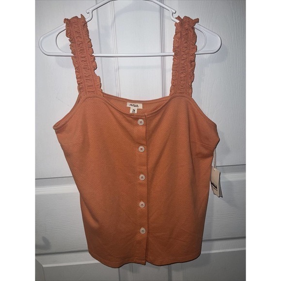 A.N.A. Women's Size PM Button Front Wide Ruffle Strap Orange Tank Top Blouse. - Picture 2 of 4